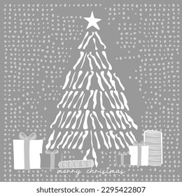 greyish christmas tree on december, monochrome greyish background for holiday
