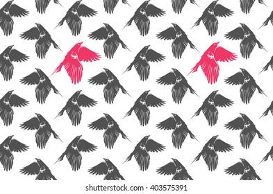 Grey-pink pattern with flying crows