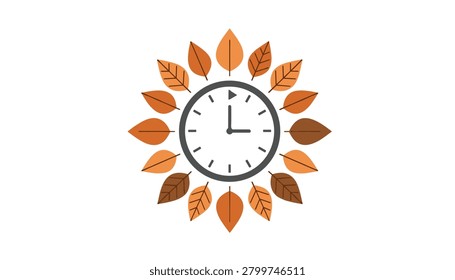 Grey-rimmed wall clock featuring a circular border of brown and orange autumn leaves emphasizes seasonal timekeeping and fall-themed wall art for office spaces.