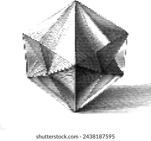 Greyscale abstract depiction of a 3D polyhedron shape