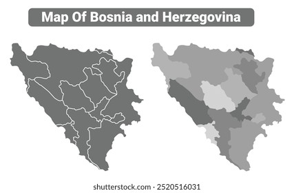 Greyscale Bosnia political map with borders of region vector illustration set