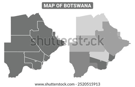 Greyscale Botswana political map with borders of region vector illustration set