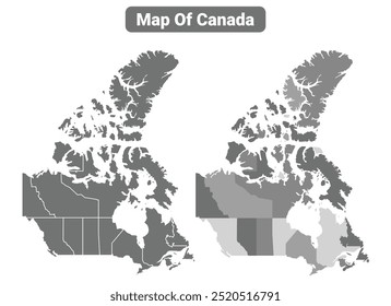 Mapa político do Canadá em escala de cinza com bordas de ilustração de vetor de região definido