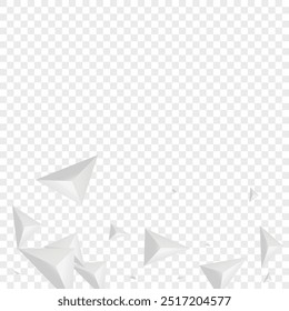 Greyscale Crystal Background Transparent Vector. Origami Simple Illustration. Hoar Shatter Tile. Pyramid Shape. Silver Polygon Card.