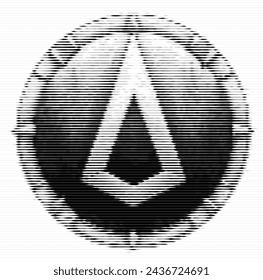 Greyscale emblem of a triangle within an round shape