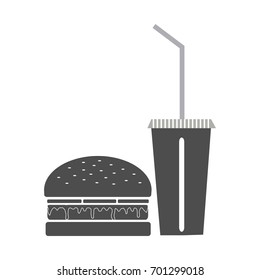 Greyscale fast food burger and drink