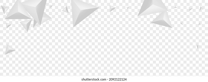 Greyscale Fractal Background Transparent Vector. Origami Trendy Backdrop. Silver Technology Illustration. Element Clean. Hoar Pyramid Design.