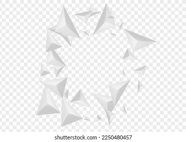 Greyscale Fractal Background Transparent Vector. Shard Abstract Banner. Hoar Shape Tile. Triangle Trendy. Silver Triangular Backdrop.