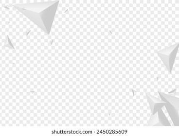 Greyscale Fractal Background Transparent Vector. Element Abstract Template. Gray Isolated Texture. Shard 3d. Grizzly Triangle Design.