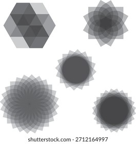 Greyscale illustration featuring five geometric shapes in minimalist style.
