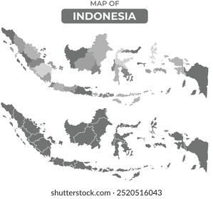 Greyscale Indonesia political map with borders of region vector illustration set