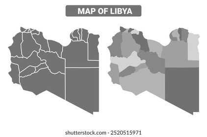 Mapa político da Líbia em tons de cinza com a ilustração do vetor de fronteiras da região definida