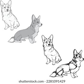 Greyscale and Line Art Style Corgis