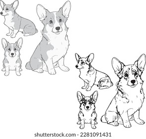 Greyscale and Line Art Style Corgis