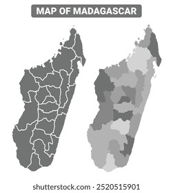 Mapa político de Madagascar em tons de cinza com a ilustração do vetor de bordas definidas