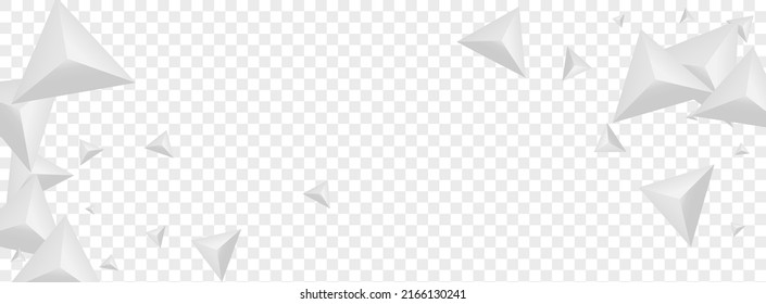 Greyscale Origami Background Transparent Vector. Pyramid Elegant Design. Silver Shatter Texture. Polygon Technology. Gray Fractal Banner.