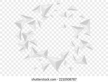 Greyscale Polygon Background Transparent Vector. Origami Clean Card. Gray Art Design. Triangular Graphic. Silver Element Texture.