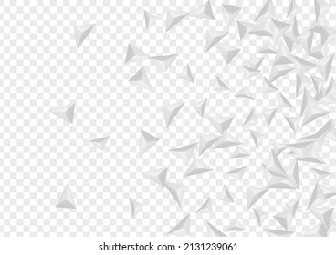 Greyscale Pyramid Background Transparent Vector. Polygon Effect Texture. Gray Light Backdrop. Fractal Technology. Hoar Triangular Tile.