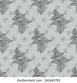 Greyscale seamless floral hand drawn vector pattern