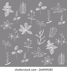 Greyscale seamless floral hand drawn vector pattern