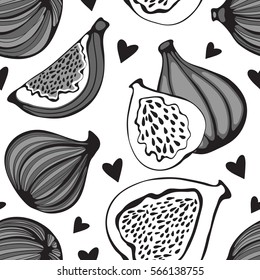 Greyscale seamless pattern with figs