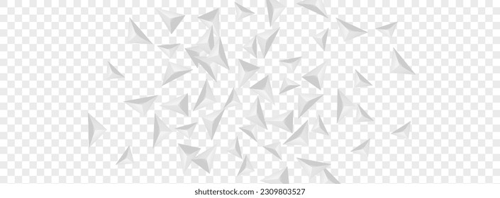 Greyscale Shard Background Transparent Vector. Fractal Realistic Template. Silver Cover Design. Crystal Art. Grizzly Triangular Backdrop.