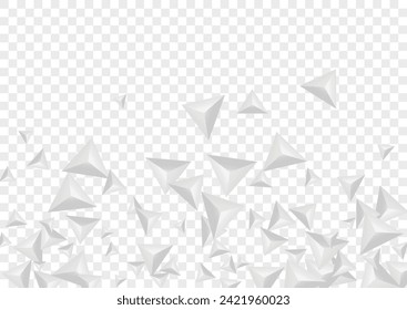 Greyscale Shard Background Transparent Vector. Element Space Card. Grizzly Shatter Backdrop. Origami Art. Hoar Pyramid Illustration.