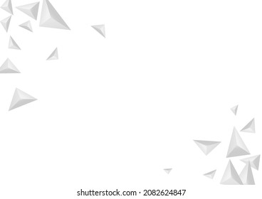 Greyscale Shard Background White Vector. Fractal Creative Card. Gray Cover Design. Origami Render. Hoar Pyramid Texture.