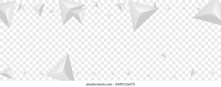 Greyscale Triangle Background Transparent Vector. Element Geometric Banner. Silver Classic Backdrop. Origami Abstract. Grizzly Polygon Texture.