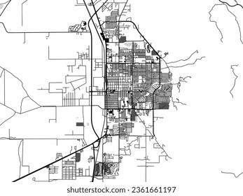 Greyscale vector city map of Alamogordo New Mexico in the United States of America with with water, fields and parks, and roads on a white background.