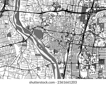 Greyscale vector city map of Albuquerque Center New Mexico in the United States of America with with water, fields and parks, and roads on a white background.