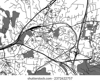 Greyscale vector city map of Aubagne in France with with water, fields and parks, and roads on a white background.