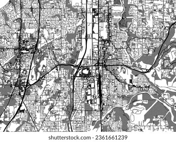 Greyscale vector city map of Auburn Washington in the United States of America with with water, fields and parks, and roads on a white background.