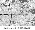 Greyscale vector city map of Aulnay-sous-Bois in France with with water, fields and parks, and roads on a white background.