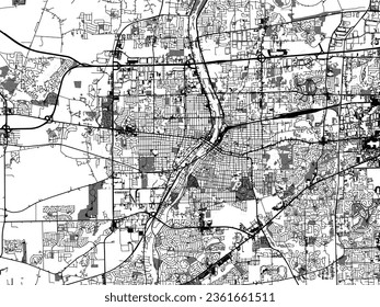 Greyscale vector city map of Aurora Illinois in the United States of America with with water, fields and parks, and roads on a white background. svg