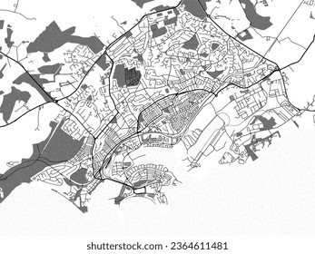 Mapa vectorial de Barry en escala de grises en el Reino Unido con agua, campos y parques, y caminos en un fondo blanco.