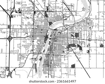Greyscale vector city map of Bay City Michigan in the United States of America with with water, fields and parks, and roads on a white background.