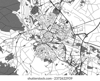 Greyscale vector city map of Beauvais in France with with water, fields and parks, and roads on a white background.