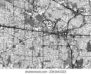 Greyscale vector city map of Beaverton Oregon in the United States of America with with water, fields and parks, and roads on a white background.