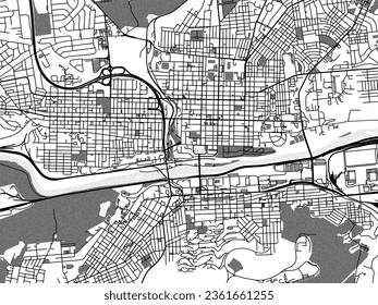 Greyscale vector city map of Bethlehem Pennsylvania in the United States of America with with water, fields and parks, and roads on a white background.