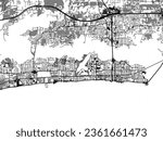 Greyscale vector city map of Biloxi Mississippi in the United States of America with with water, fields and parks, and roads on a white background.