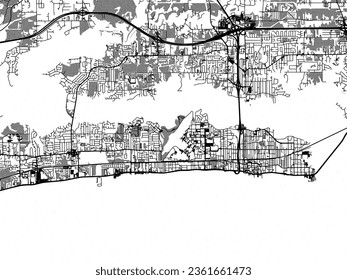 Greyscale vector city map of Biloxi Mississippi in the United States of America with with water, fields and parks, and roads on a white background.