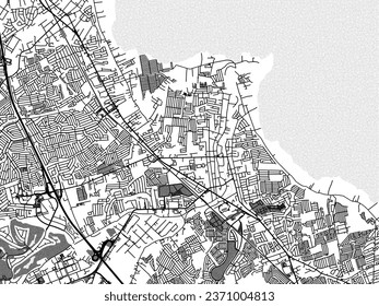 Greyscale vector city map of Binan in the Philippines with with water, fields and parks, and roads on a white background.