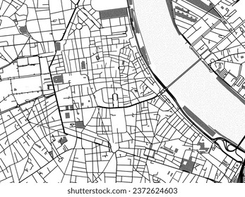 Greyscale vector city map of Bordeaux Centre in France with with water, fields and parks, and roads on a white background.