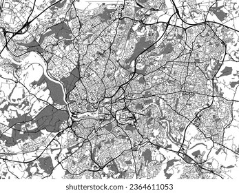 Mapa de la ciudad vectorial de escala griega de Bristol en el Reino Unido con agua, campos y parques, y caminos en un fondo blanco.