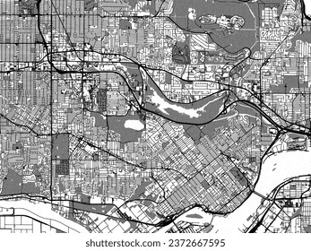 Mapa de la ciudad vectorial a escala de grises de la Columbia Británica de Burnaby en Canadá con agua, campos y parques, y carreteras en un fondo blanco.