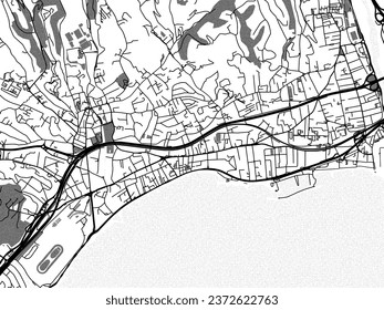 Greyscale vector city map of Cagnes-sur-Mer in France with with water, fields and parks, and roads on a white background.