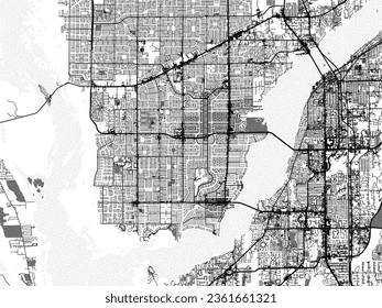 Greyscale vector city map of Cape Coral Florida in the United States of America with with water, fields and parks, and roads on a white background.