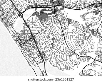 Greyscale vector city map of Carlsbad California in the United States of America with with water, fields and parks, and roads on a white background.