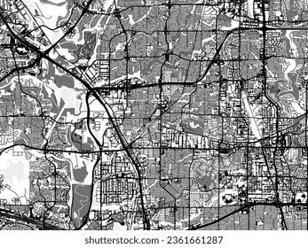 Mapa de ciudades vectoriales de escala de grises de Carrollton Texas en los Estados Unidos de América con agua, campos y parques, y carreteras en un fondo blanco.